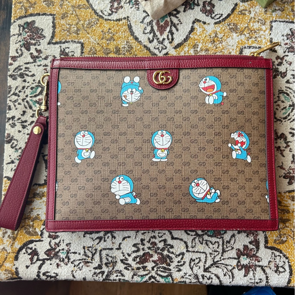 Gucci Doraemon Brown and Red Wristlet